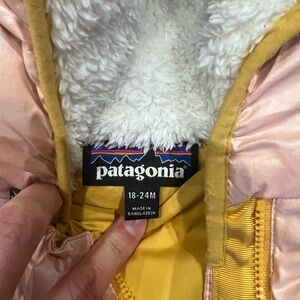 Patagonia Snowsuit 18-24 months Light Pink with yellow trim